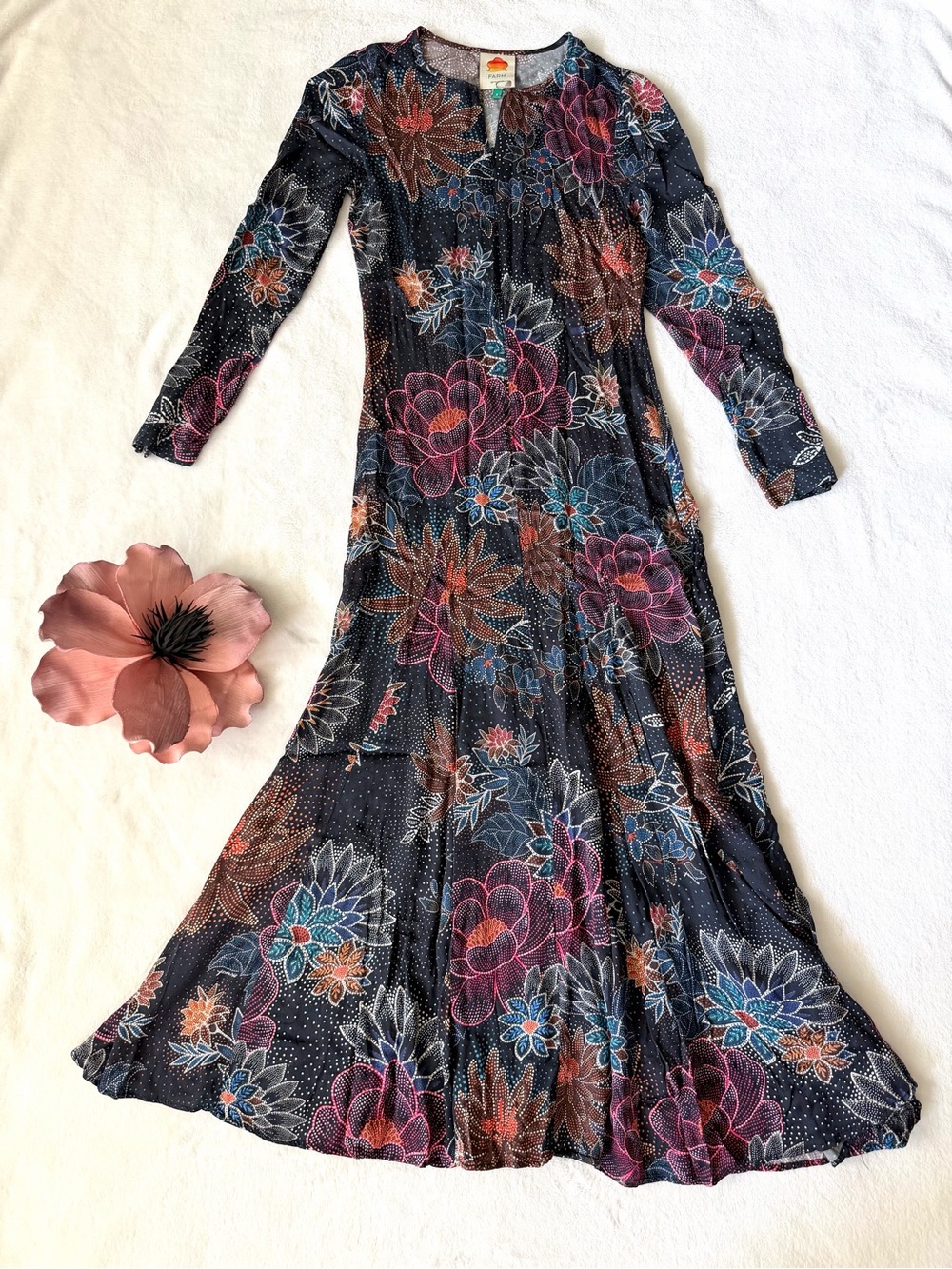 Farm Rio Blue Floral Maxi Dress size Small